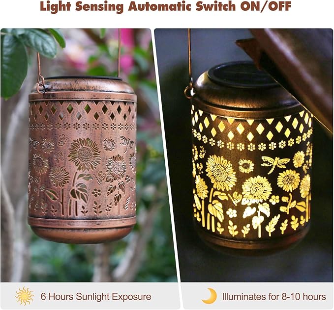 Sunflower Solar Lantern Set 2-Pack, Elegant Porch Lighting
