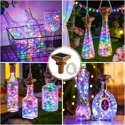 VOOKRY 8 Pack Solar Powered Wine Bottle Lights, 20 LED Waterproof Outdoor Solar Fairy String Cork Lights for Wedding, Christmas, Party, Garden, Patio, Tabletop Decor(Multicolor)