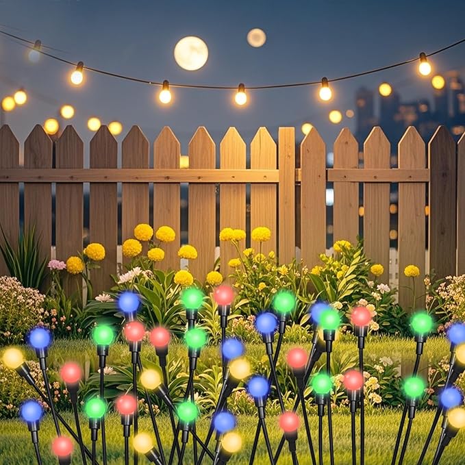 2 Packs Firefly Lights Solar Outdoor, 16 LED Multicolor Solar Walkway Lights Outdoor, Waterproof Garden Decor with 2 Modes, Lawn Light for Front Yard Backyard Yard and Pathway