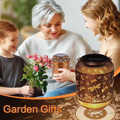 2 Pack Dragonfly Solar Lanterns Outdoor Waterproof Garden Decor Gifts for Mom Women Grandma Metal Hanging Solar Lights Outdoor Decoration for Patio,Yard,Porch,Backyard