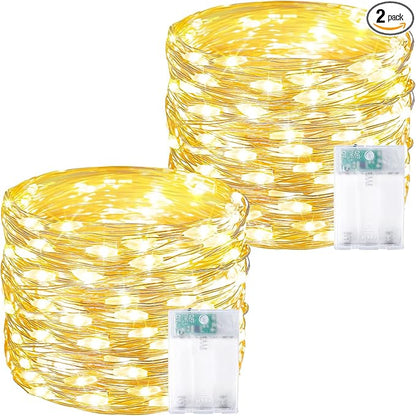 2 Pack 60 LED Christmas Fairy Lights Battery Operated with Timer, 20FT Waterproof Twinkle Lights Indoor Outdoor, String Lights for Bedroom, Wedding, DIY, Centerpiece, Christmas Decorations(Warm White)