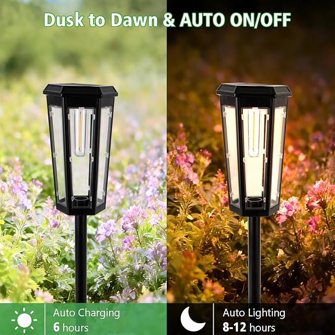 echosari 8 Pack Solar Pathway Lights Outdoor, Waterproof Solar Lights Outdoor, Auto On/Off, Long-Lasting Solar Powered Garden Lights Driveway Lights for Yard Path Landscape Walkway Lawn（Warm White）