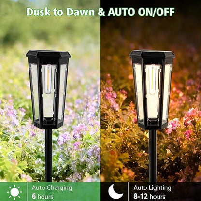 echosari 8 Pack Solar Pathway Lights Outdoor, Waterproof Solar Lights Outdoor, Auto On/Off, Long-Lasting Solar Powered Garden Lights Driveway Lights for Yard Path Landscape Walkway Lawn（Warm White）