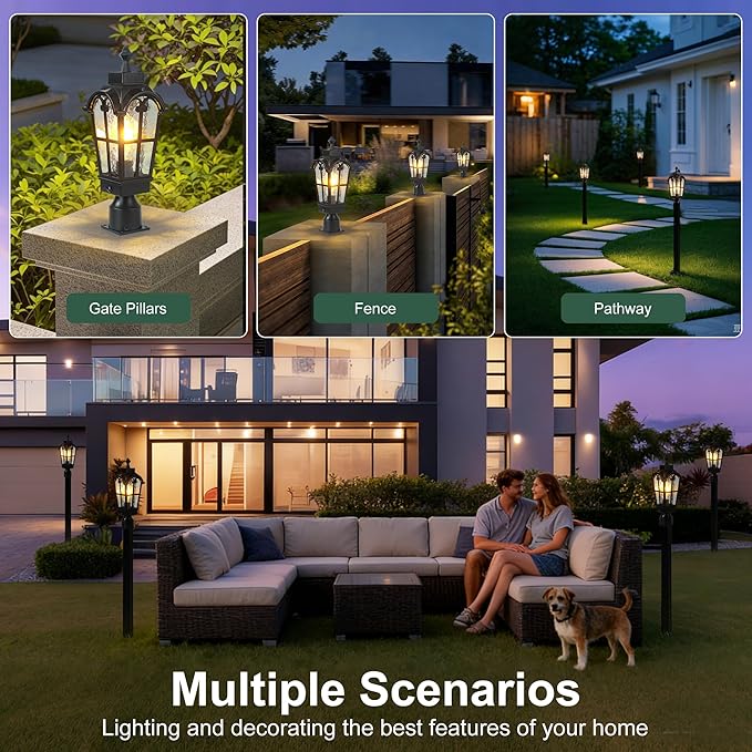 Motion Sensor Outdoor Post Lights Waterproof Dawn to Dusk Sensor Post Light Fixture Outdoor Anti-Rust Waterproof Exterior Lamp Post Lighting for Front Door Yard Pathway Driveway Fence