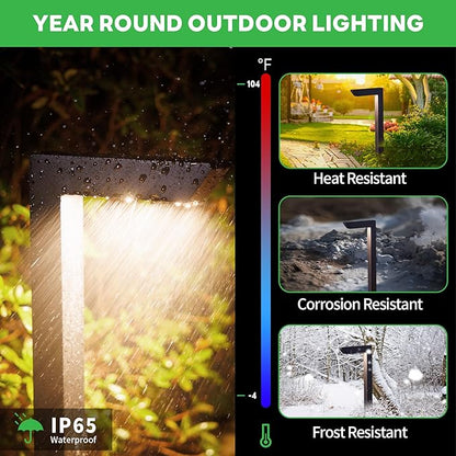 LED Pathway Lights Wired, 12V Landscape Path Lights 3000K/4000K/5000K Adjustable, Low Voltage Outdoor Waterproof, 5W 235LM Black Aluminum for Lawn Garden 8 Pack