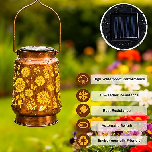 Sunflower Solar Lantern Lights, Outdoor Lanterns Garden Decor, Hanging Solar Lantern for Backyard Porch Patio Table Yard Balcony Lawn Pathway, Gifts for Women Grandma Mom, 1PCS