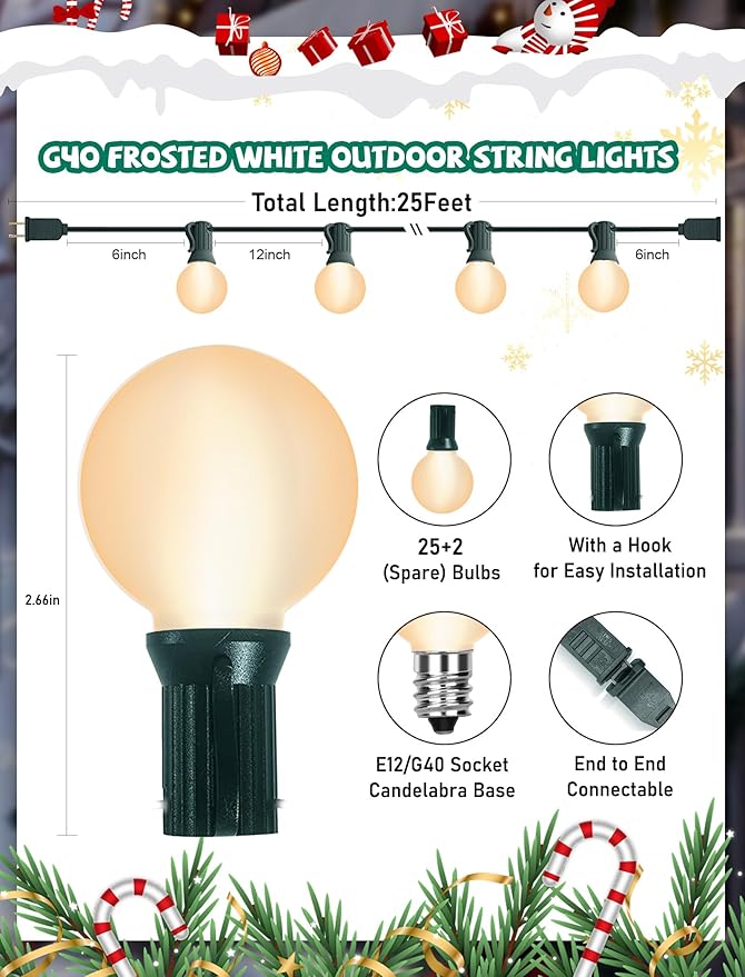 Christmas Twinkle Lights, 25ft Waterproof for Backyard