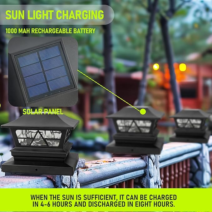 TW SHINE Solar Post Cap Lights 6 Pack, 2 Modes Fence Post Solar Powered Lights Outdoor Waterproof for 4x4 5x5 6x6 Wood Posts Warm White/Cool White for Yard, Garden, Porch, Deck, Patio Decor