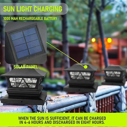 TW SHINE Solar Post Cap Lights 6 Pack, 2 Modes Fence Post Solar Powered Lights Outdoor Waterproof for 4x4 5x5 6x6 Wood Posts Warm White/Cool White for Yard, Garden, Porch, Deck, Patio Decor