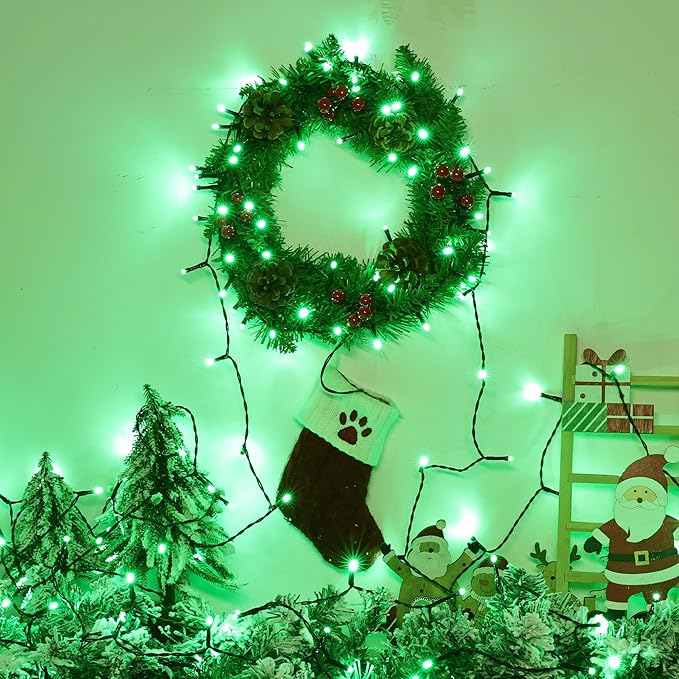 Lomotech St Patrick's Day Decorations Lights - 4 Pack Total 66ft 200LEDs Battery String Lights 8 Modes Waterproof with Timer for Home, Garden, Party, Holiday, Tree Decoration (Green Wire, Green)