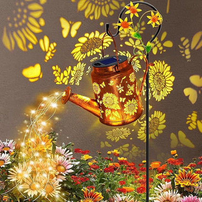 Solar Lanterns Outdoor, Sunflower Watering Can lights, Waterproof Hanging Lanterns Solar Path Lights Outside Yard Patio Gardren Decor, Gardening Christmas Gift for Mom Grandma Women with Shepherd Hook