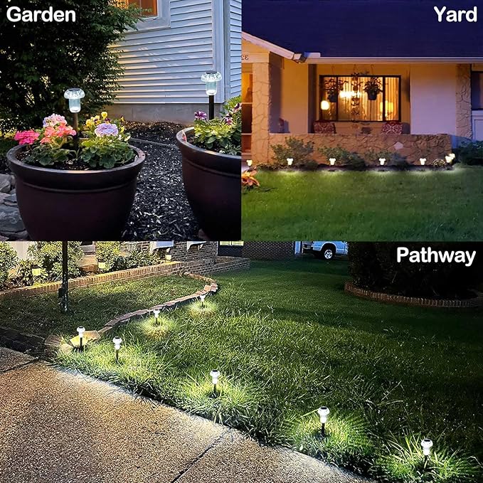Solar Lights Outdoor 8 Pack Solar Pathway Lights Outdoor 6000K Cold White LED Waterproof Mushroom Lighting Stake for Outside, Yard, Garden, Path, Lawn, Driveway, Patio, Landscape Decorations