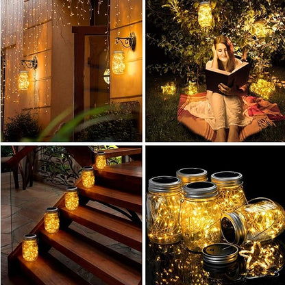 Solar Mason Jar Lid Lights, 10 Pack 30LED String Fairy Star Firefly Jar Lids Lights,10 Hangers Included(Jars Not Included), Best for Mason Jar Decor,Patio Garden Decor Solar Laterns Table Lights