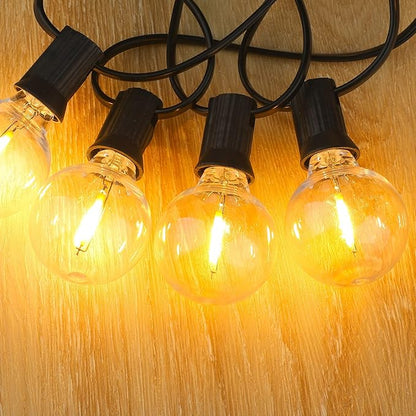 Outdoor String Lights 48ft with 23+2 Spare Bulbs, Shatterproof Dimmable Waterproof, LED 1W 60LM 2200K Warm Glow for Indoor/Outdoor Decoration and Lighting -Black Wire