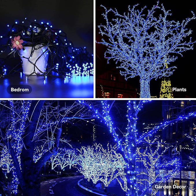 Halloween String Lights 33Ft 100LED Blue Fairy Lights for Indoor Outdoor Waterproof Remote Timer Black Wire String Lights for Hanging Garden Party Holiday Halloween Décor