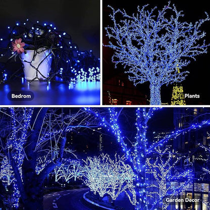 Halloween String Lights 33Ft 100LED Blue Fairy Lights for Indoor Outdoor Waterproof Remote Timer Black Wire String Lights for Hanging Garden Party Holiday Halloween Décor