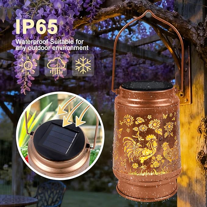 Chicken Gifts Solar Lanterns - Chicken Solar Lanterns Outdoor Waterproof, Farm Animal Coop Metal LED Hanging Solar Lights Lamp for Yard Patio Lawn Tabletop Garden Decor Christmas Mother‘s Day