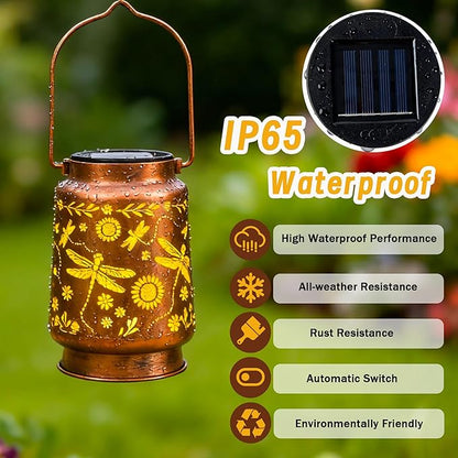 Dragonfly Solar Lantern Lights, Outdoor Lanterns for Garden Decor, Hanging Lantern for Backyard Porch Patio Table Yard Balcony Lawn Pathway, Gifts for Women Grandma Mom, 1PCS