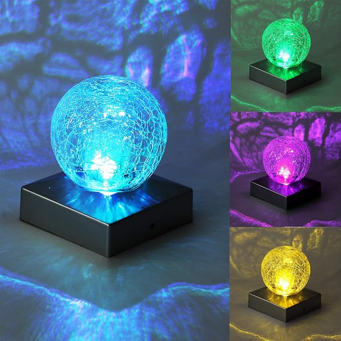 SUNNYPARK Solar Fence Post Cap Light, 4x4, Color Changing, Waterproof, Outdoor, Wooden or Vinyl Post, Garden Lights, Solar Powered, Crackle Glass Design