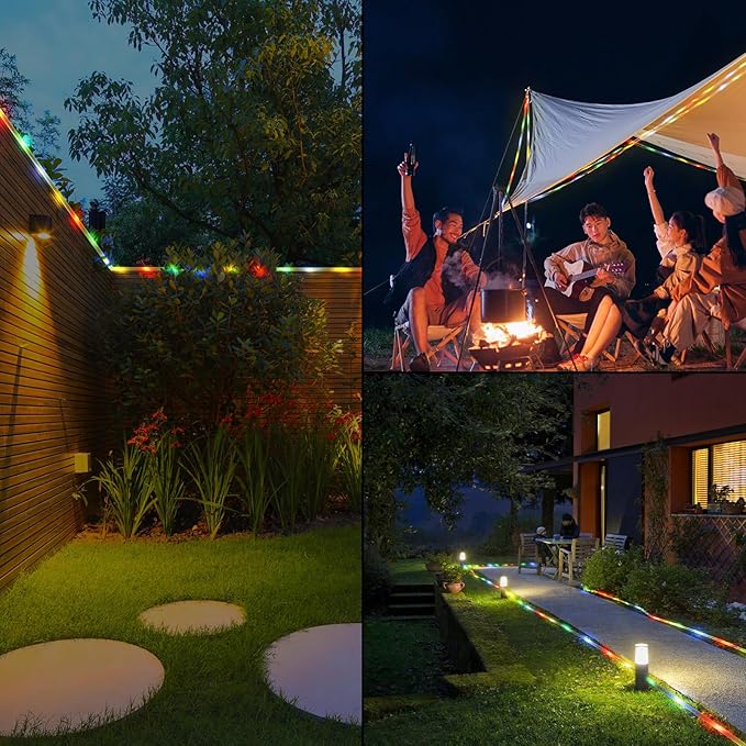 Solar Rope Lights Outdoor Waterproof, 33FT 100LED Outdoor String Lights Clear PVC Tube Fairy Lights, 8 Modes Trampoline Light for Pool Tree Garden Yard Home Camping Wedding Halloween Holiday Decor