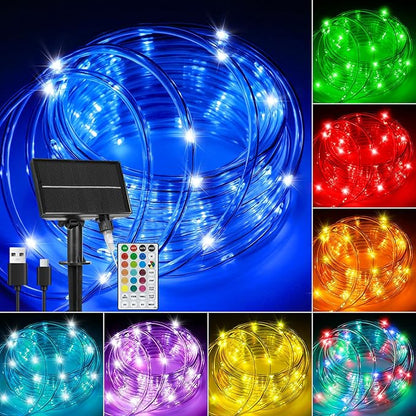 Solar Rope Lights Outdoor Waterproof, 33FT 100LED 18 Colors Changing Outdoor String Lights Tube Fairy Light with Remote & 8 Modes Trampoline Light for Camping Pool Tree Garden Yard Home Holiday Decor