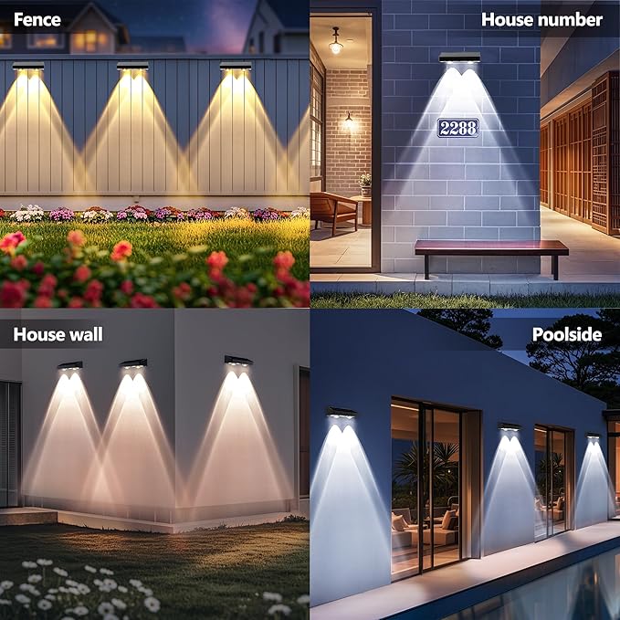 Brizled Solar Fence Lights Outdoor, 12 Pack 6 Modes 2700/4500/6500K 250ml Fence Solar Lights, IP65 Waterproof Outdoor Wall Light Landscape Lighting for Backyard Garden Patio Deck Railing Wall Poolside