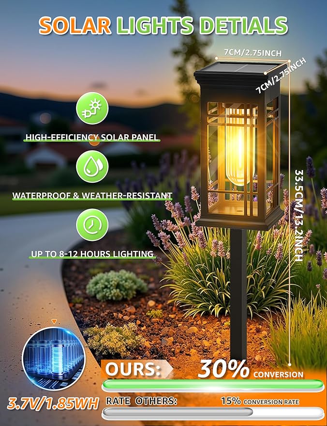 8 Pack Solar Lights Outdoor Waterproof - Solar Powered Outdoor Lights for Patio Yard Pathway Walkway Lawn Garden Decor Landscape Lighting Solar Lights Outdoor