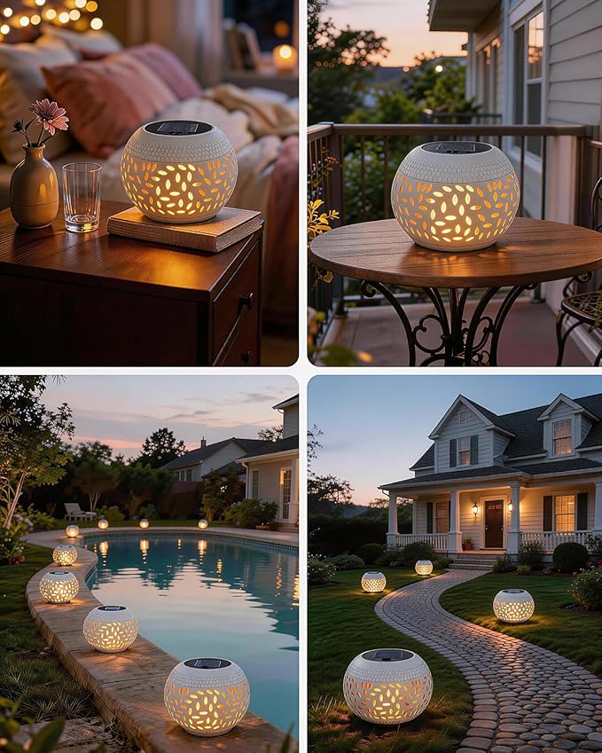 Solar Table Lights Outdoor Waterproof - 2 Pack Dancing Flickering Flame Lamp White Metal Tabletop Light Solar Powered Decorative Lighting Lantern for Desk Bedroom Patio Garden Pathway Yard