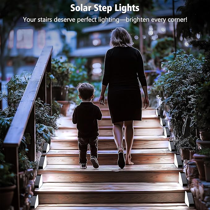 echosari 6 Pack Solar Step Lights for Outside, Ultra Bright Outdoor Stair Lights Auto ON/Off, 2835SMD LEDs Outdoor Step Lights IP68 Fully Waterproof for Yard Garden Walkways Pathway (Cool White)