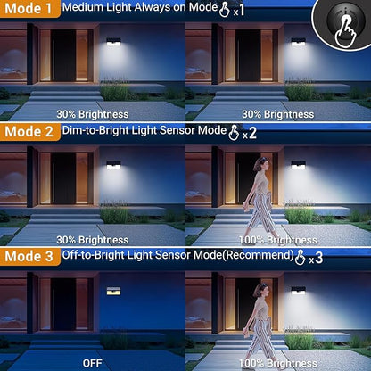 Solar Motion Lights Outdoor, 318 LED Waterproof Fence Light Solar Powered with 3 Lighting Mode, Cold White LED Step Light for Outside Wall Yard Deck Stairs Garden - 1 Pack