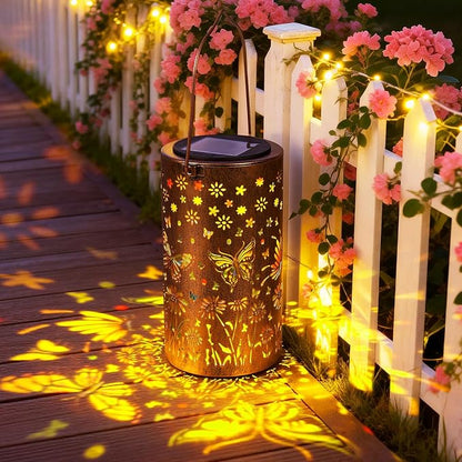 Sunflower Solar Lanterns Outdoor Waterproof, Metal Lantern Garden Lights with Color Projection, Garden Decor Gifts for Mom Women Mother Grandma, Hanging Solar Lights for Yard Porch Patio (Butterfly)