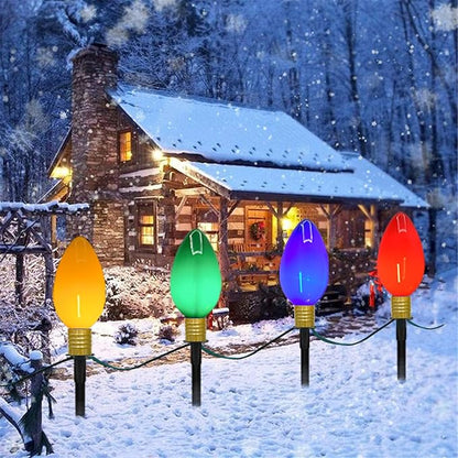C9 Christmas Pathway Stake Lights, 7Ft String Lights with 4 Jumbo C9 Multicolor LED Bulbs, Stake, Christmas Decorations for Outdoor Garden Walkway