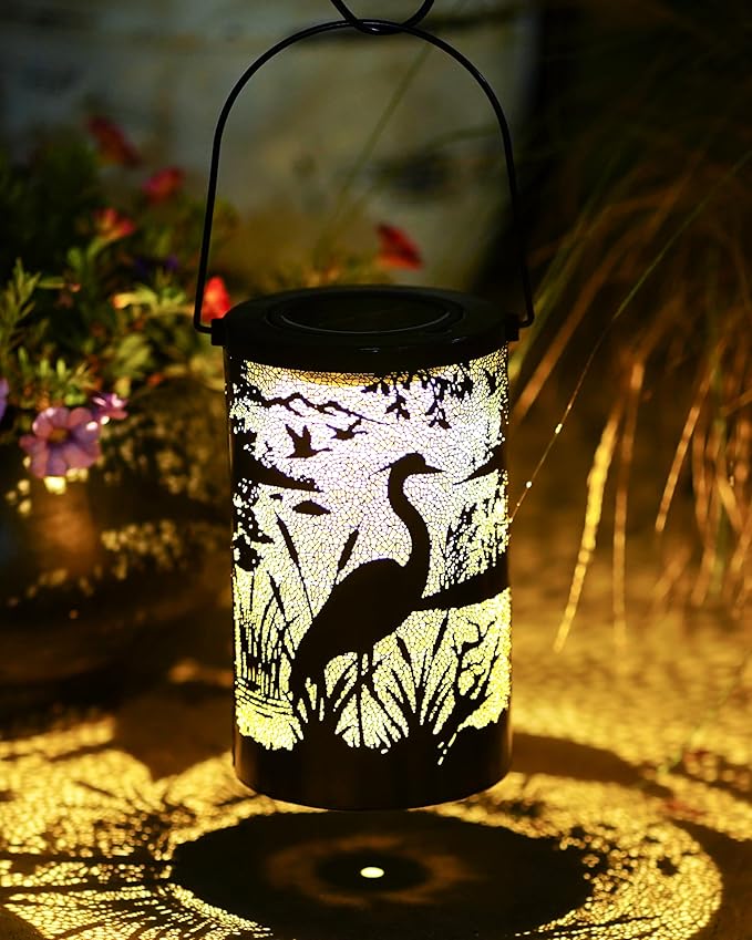 Solar Lantern Outdoor Waterproof Bird Garden Decor Birthday Gifts for Women Mom Grandma Hanging Solar Lights Metal Decoration Outside for Yard Patio Backyard Porch
