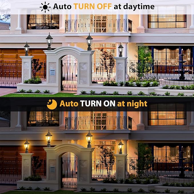 Lamomo Dusk to Dawn Outdoor Post Lights, Waterproof Aluminum Lamp Post Light Fixture, Lamp Posts Outdoor Lighting Pole Lantern for Yard Patio Pathway Garden