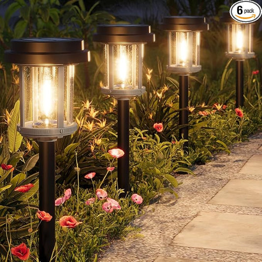 XMCOSY+ Solar Pathway Lights Outdoor, Garden Lights with Metal & Glass, 20 LM Warm Bright Light, Outside Solar Powered Lights for Yard Waterproof Landscape Lighting Walkway(Black & Grey)