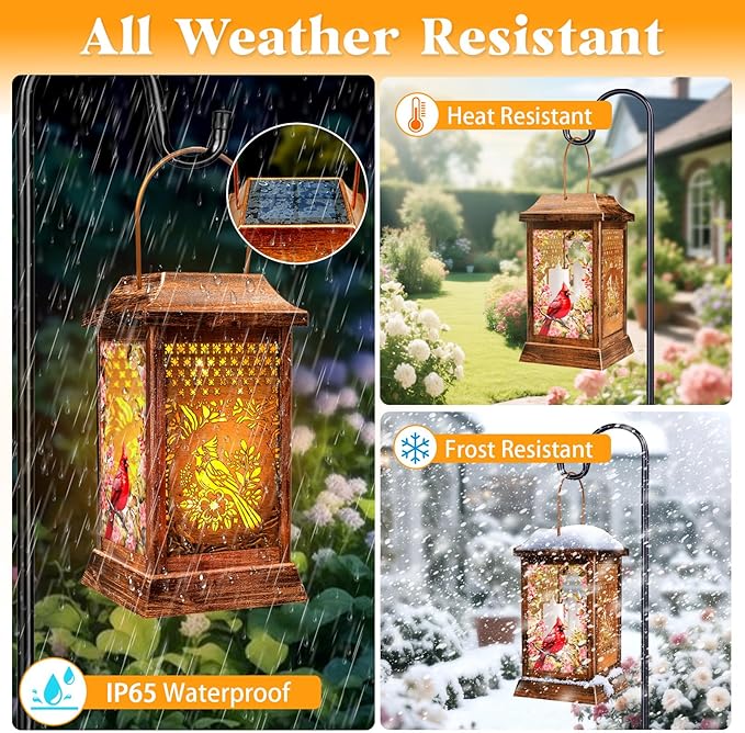 Cardinal Solar Lantern Set, Metal Yard Lighting