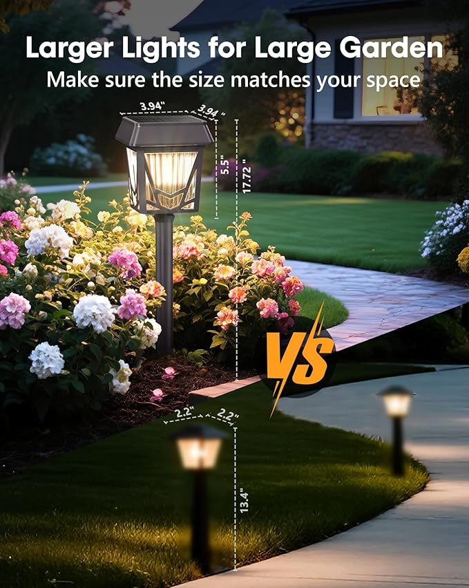 Solar Garden Lights, 6 Pack Bright Pathway Lights with Large Panel, 36H Long-lasting, Type-C Fast Charge, Breathing, Durable Waterproof Outdoor Lighting for Patio/Yard/Walkway/Driveway/Pool/Landscape