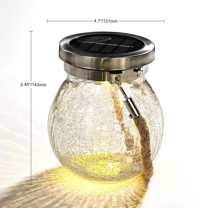 Cooo Christmas Gifts 2 Pack Solar Lanterns Waterproof Outdoor Heavy Crackle Glass a Big Warm LED Stainless Steel Lid 215% Solar for Women Mom Grandma Landscape Path Lights Garden Yard Backyard Decor