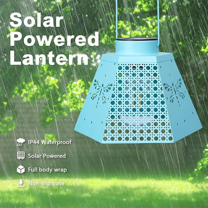 Outdoor Solar Lanterns Waterproof Hanging Solar Metal Lantern 9.5" Dragonfly LED Lantern Yard Art Decor for Yard, Patio, Hallway, Birthday Mothers' Day Gifts (2Pack, Blue)