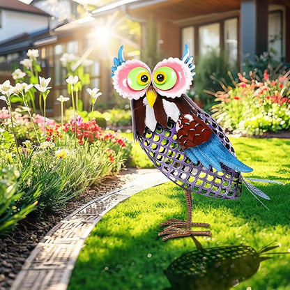 MUMTOP Solar Lanterns Outdoor Waterproof - Colorful Metal Owl Solar Lights Decorative, Hollow Out Owl Light Tabletop Lantern Lamp Ornaments for Yard Patio Garden Outside Decorations
