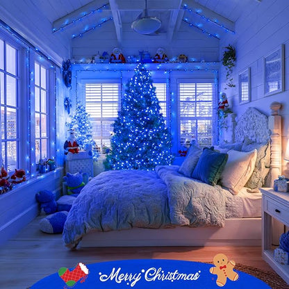 JMEXSUSS 2 Pack 100 LED Blue Christmas Lights Battery Operated, Each 33 FT Blue String Lights Indoor Outdoor Waterproof，Christmas Tree Lights with Remote for Garden Porch Yard Decor