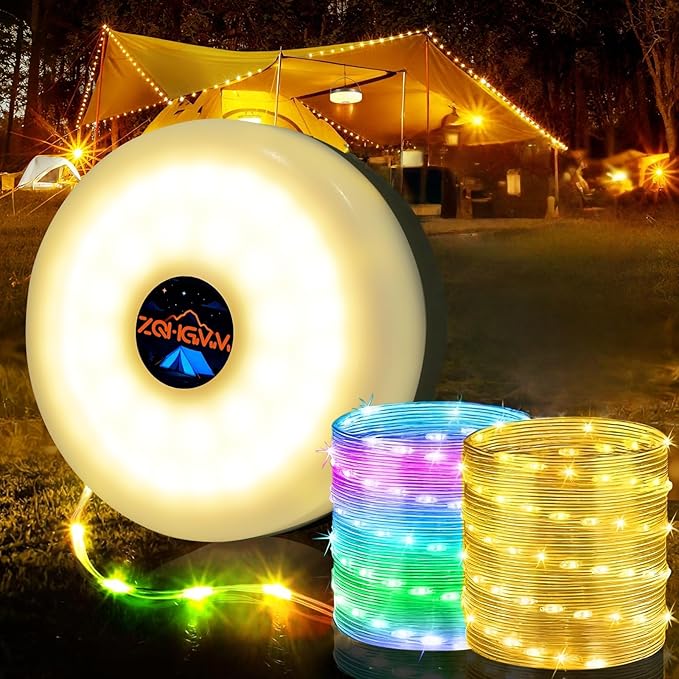 Camping String Lights, 32.8ft Rechargeable Retractable String Lights, Waterproof Indoor/Outdoor use, 8 Modes, 4-in-1 Quick Storage Portable Lamp, Suitable for Camping, RVs, Parties, Christmas