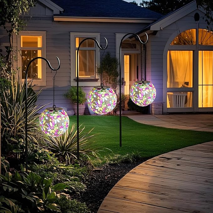 Mosaic Solar Lanterns, Waterproof LED Backyard Lights