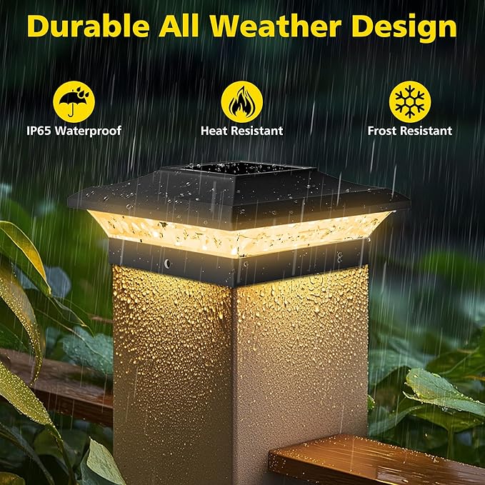 T-SUN 4x4 Solar Post Cap Lights Outdoor 24 Pack, Warm White LED Fence Post Solar Lights Fit for 4x4 Vinyl Posts, Waterproof Deck Light Solar Powered for Garden Patio Gate Porch