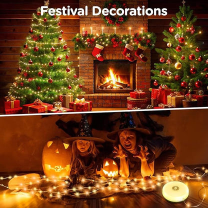 OGERY 2-Pack Camping String Lights, 32.8FT Rechargeable Christmas String Lights Outdoor/Indoor, 8 Modes 4-in-1 Quick Storage Fairy Lights Portable Lamp for Xmas Tree Decor Party Camping Essentials