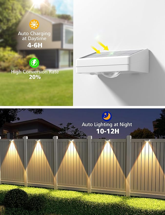 8-Pack White Fence Solar Lights, Waterproof LED
