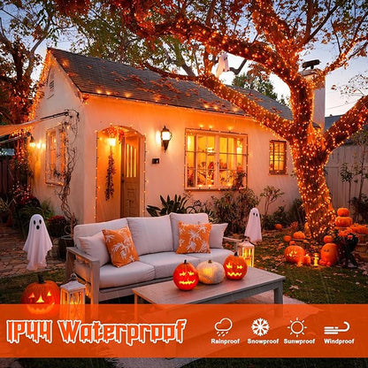 JMEXSUSS Orange Halloween Lights Battery Operated, Each 33 FT String Lights Indoor Outdoor Waterproof, 2 Pack 100 LED Christmas Light for Halloween Tree Thanksgiving Decorations