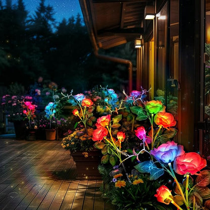 Anordsem Rose Lights Solar Powered for Women: Garden Light Waterproof for Yard Decorations Outdoor - Flower Lamp Colorful Lighting Cemetery Decor - Mother's Day Birthday Gifts for Mom Wife
