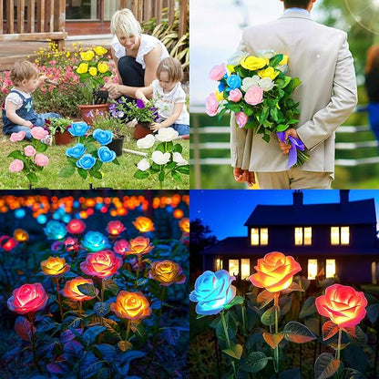 WdtPro Solar Garden Lights Outdoor, 4 Pack Solar Light Outdoor with 20 Rose Flowers, Waterproof 7 Color Changing Solar Powered Flowers Lights for Outside Patio Yard Pathway