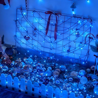 YEGUO Christmas Lights Battery Operated, 2 Pack Each 33ft 100 LED Blue String Lights Outdoor Waterproof, 8 Modes Green Wire Fairy Light Indoor with Remote